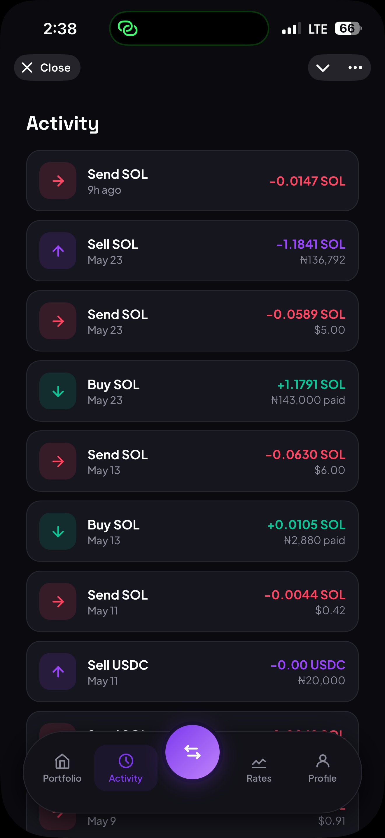 Activity screen