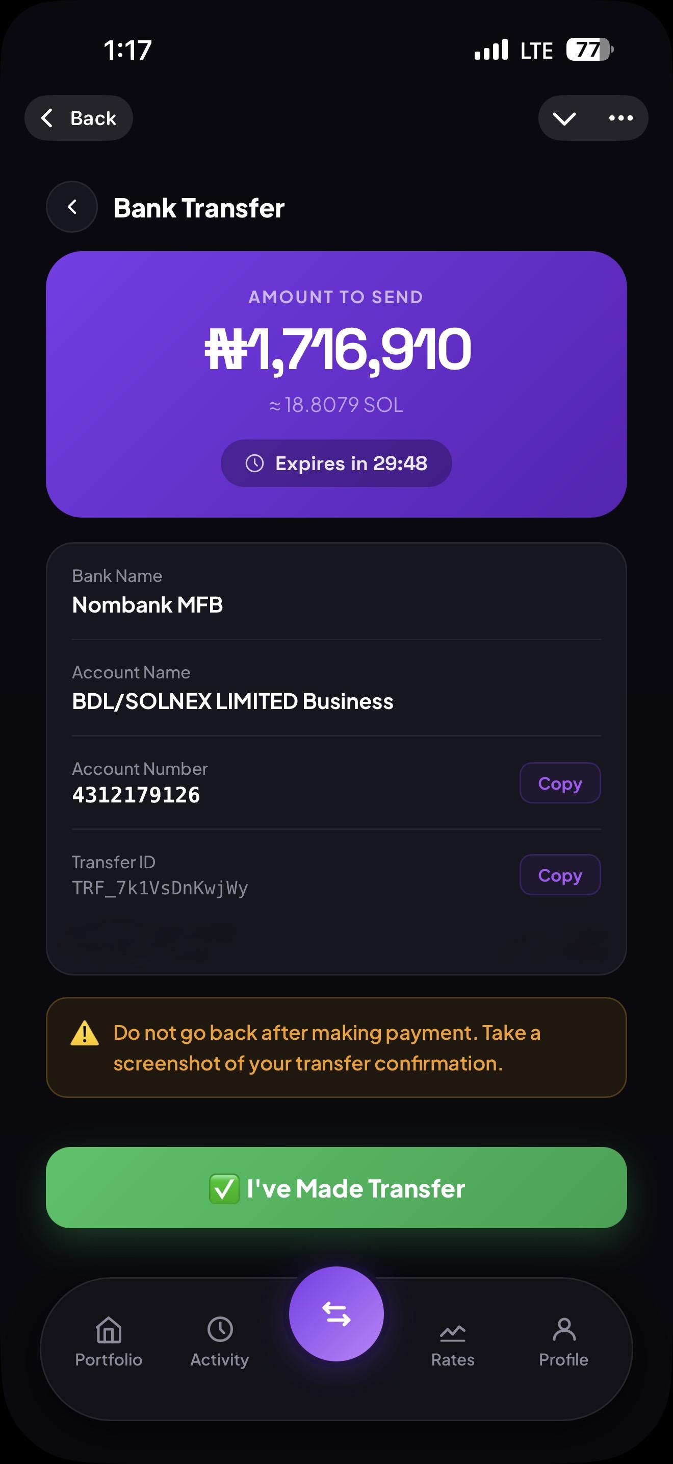 Buy screen